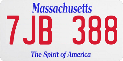 MA license plate 7JB388