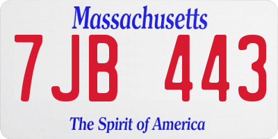 MA license plate 7JB443