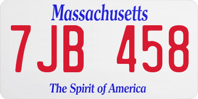 MA license plate 7JB458