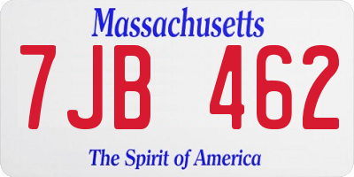 MA license plate 7JB462