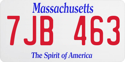 MA license plate 7JB463