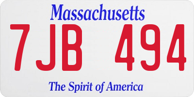 MA license plate 7JB494
