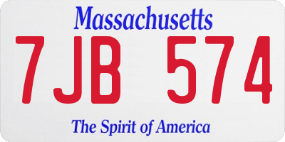 MA license plate 7JB574