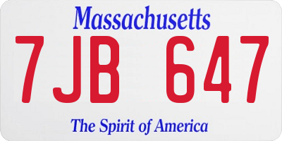 MA license plate 7JB647