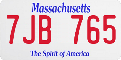 MA license plate 7JB765
