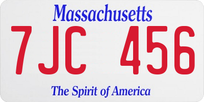 MA license plate 7JC456