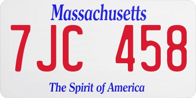 MA license plate 7JC458