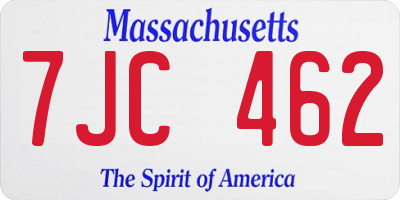 MA license plate 7JC462