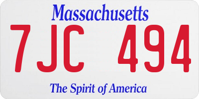 MA license plate 7JC494