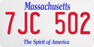 MA license plate 7JC502