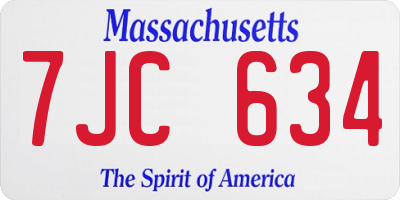 MA license plate 7JC634