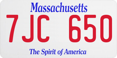 MA license plate 7JC650