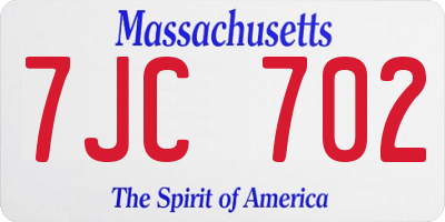 MA license plate 7JC702