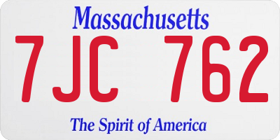 MA license plate 7JC762