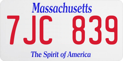 MA license plate 7JC839