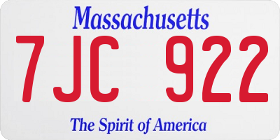 MA license plate 7JC922