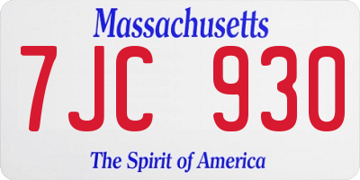 MA license plate 7JC930