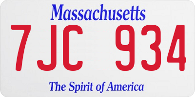 MA license plate 7JC934
