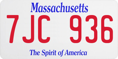 MA license plate 7JC936