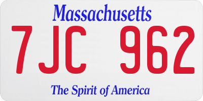 MA license plate 7JC962