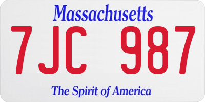 MA license plate 7JC987