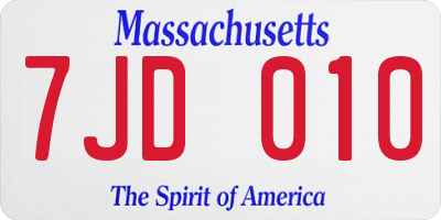 MA license plate 7JD010