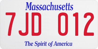 MA license plate 7JD012