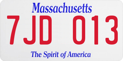 MA license plate 7JD013