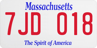 MA license plate 7JD018