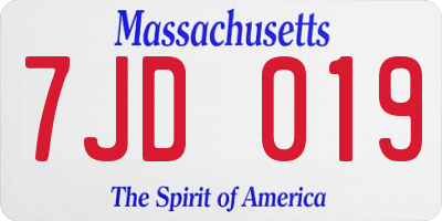 MA license plate 7JD019