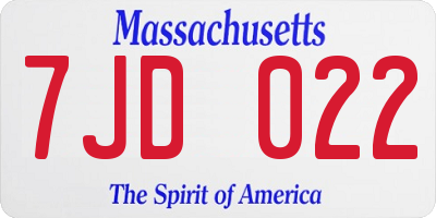 MA license plate 7JD022