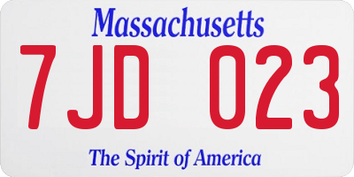 MA license plate 7JD023