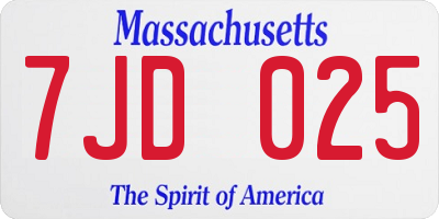 MA license plate 7JD025