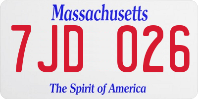 MA license plate 7JD026