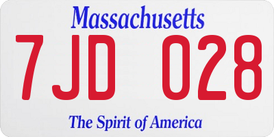 MA license plate 7JD028