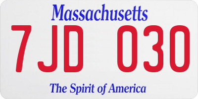 MA license plate 7JD030