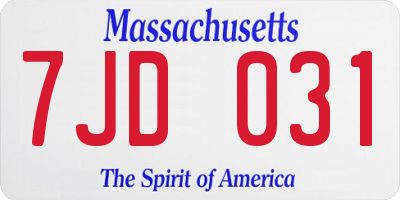 MA license plate 7JD031