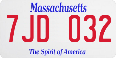 MA license plate 7JD032