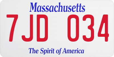 MA license plate 7JD034