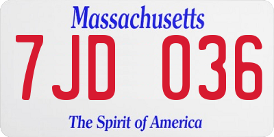 MA license plate 7JD036