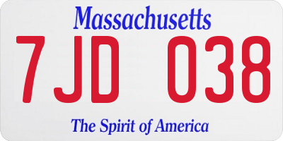 MA license plate 7JD038