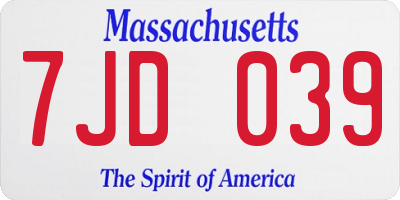 MA license plate 7JD039