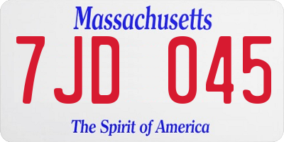 MA license plate 7JD045