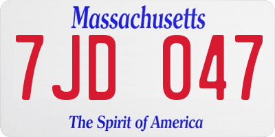 MA license plate 7JD047