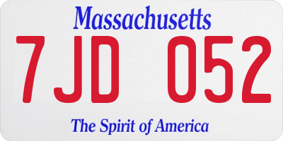 MA license plate 7JD052