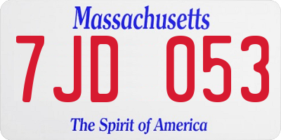 MA license plate 7JD053
