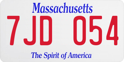 MA license plate 7JD054