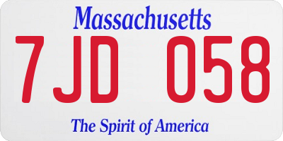 MA license plate 7JD058