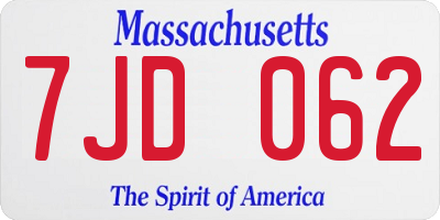 MA license plate 7JD062