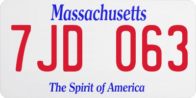 MA license plate 7JD063